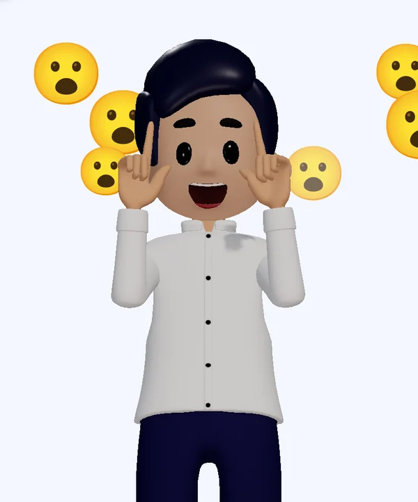Kuya Juan with wide eyes and both hands up by his face, surprised emoji around him.